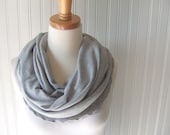 Heather Grey Infinity Scarf - Light Grey Ruffled Circle Cowl Scarf
