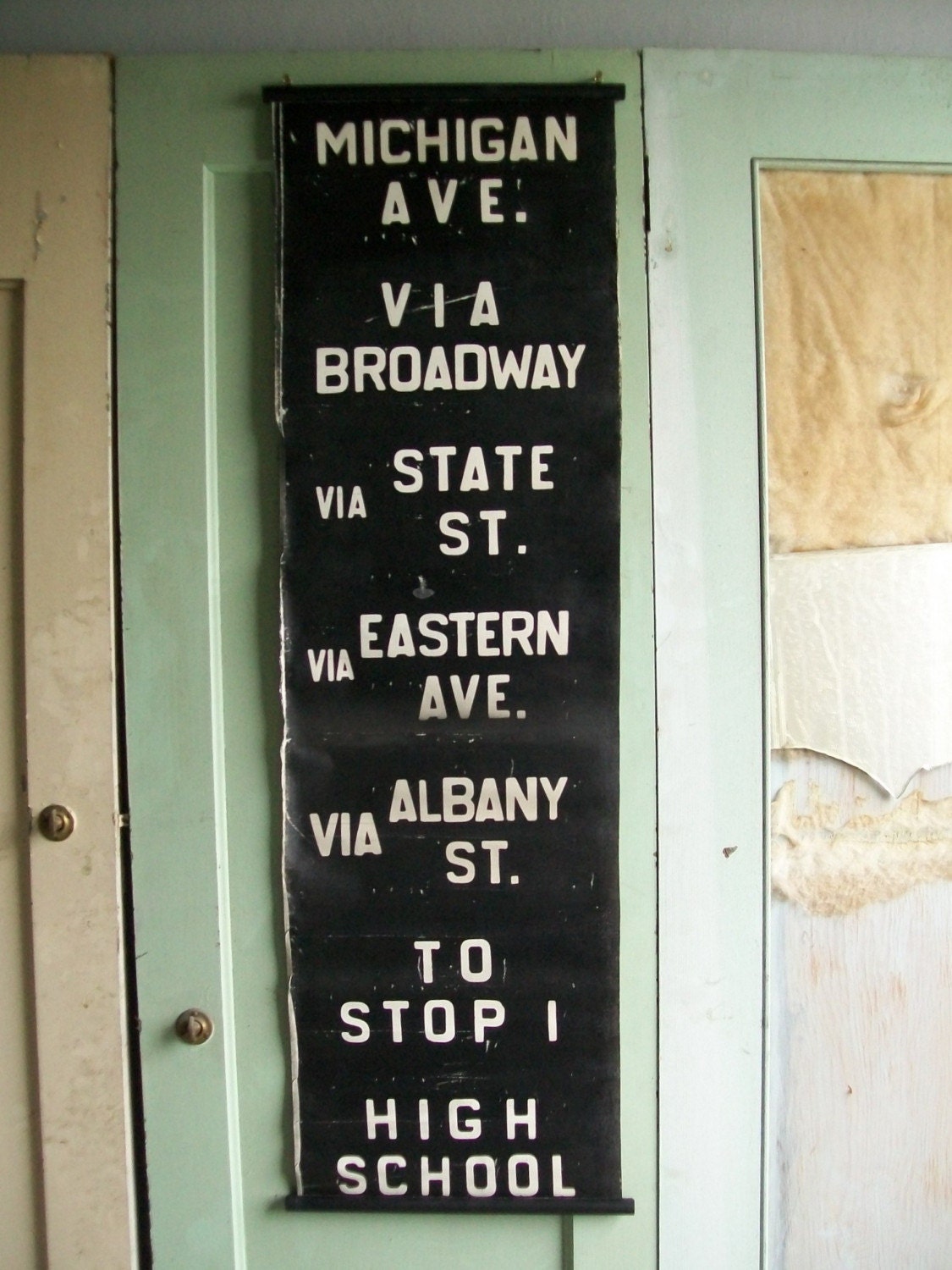 Vintage US Bus Roll from Michigan. Michigan Ave, Via Broadway, Via State St, Via Eastern Ave, Via Albany St, To Stop 1 and High School.