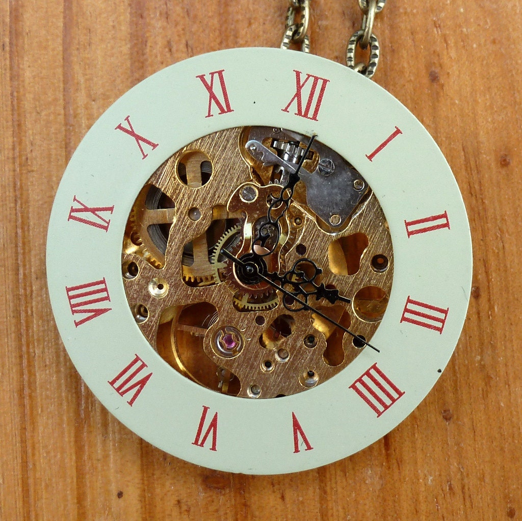 Steampunk Fantasy Victorian  pocket WATCH dial necklace pendant locket clock gears