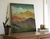 MOUNTAIN VIEW Smoky Mountains Green Mountains Gallery Wrapped Canvas Panel wall art 16x16 inches SIGNED