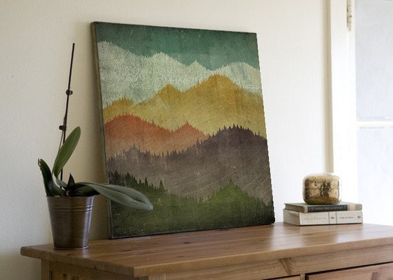 MOUNTAIN VIEW Smoky Mountains Green Mountains Gallery Wrapped Canvas Panel wall art 16x16 inches SIGNED