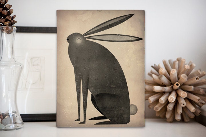 The Black Rabbit -  Illustration on Stretched Canvas 9x12x1.5 Wall Art Signed by Native Vermont