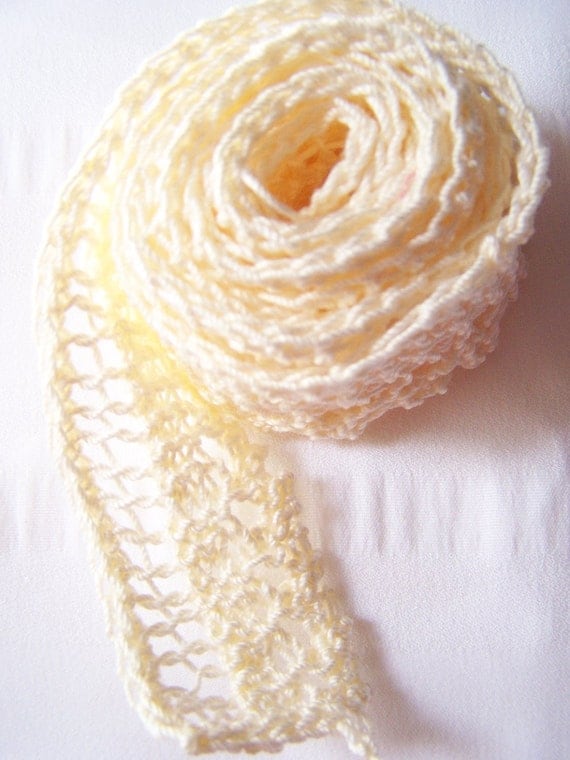 Lace embellishment hand knit cream cotton thread one yard ready to ship