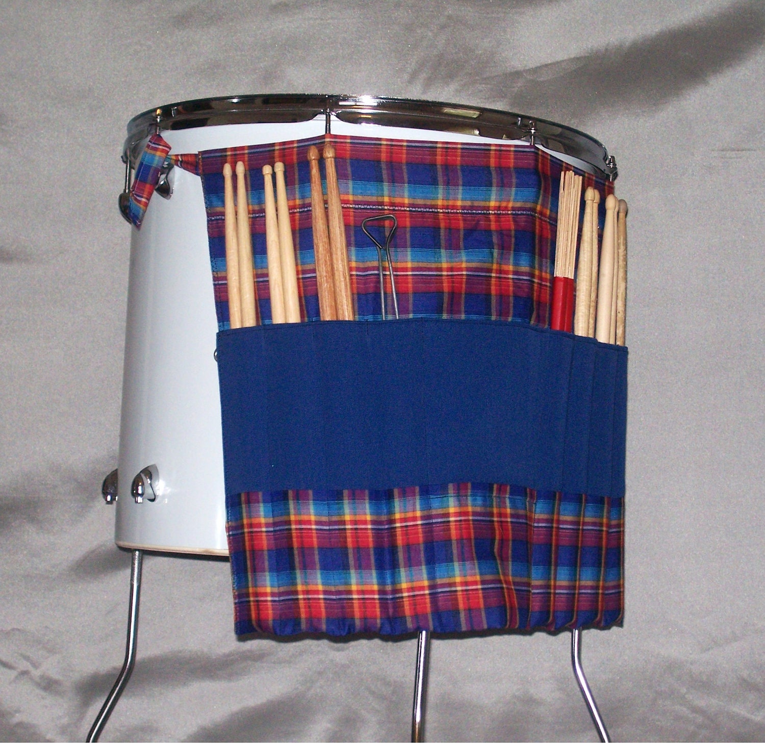Roll It Ups Drumstick Bag (Number37) - Bluegrass Plaid Country Drum Stick Bag Drummer Gift