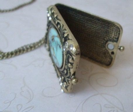 The Love Birds Enamel and Amazonite Locket Necklace