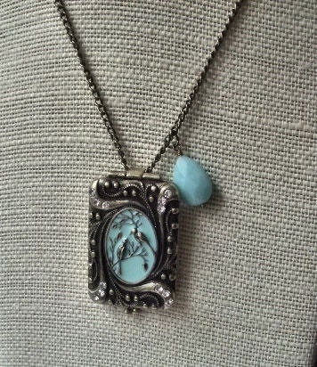 The Love Birds Enamel and Amazonite Locket Necklace