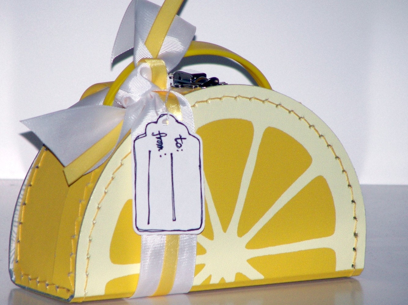 THE LEMON WEDGE (small suitcase) - Yellow Bird Necklace American Apparel Organic Cotton Onesie and Mini Suitcase Set