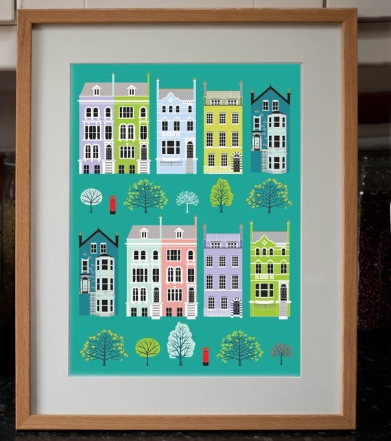 London Row Houses Colourful Art Print