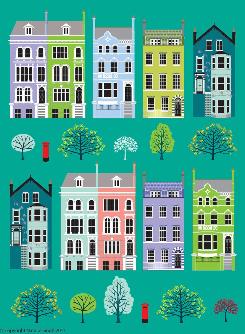 London Row Houses Colourful Art Print