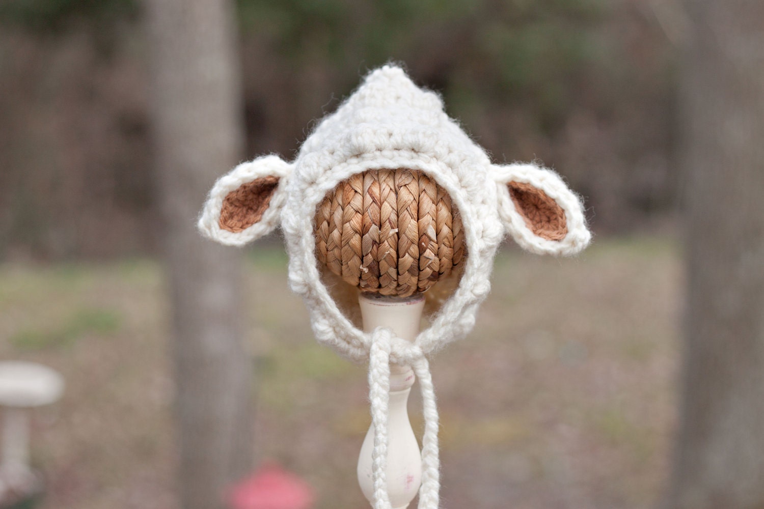 Lamb Bonnet Crochet Baby Hat - Gender Neutral - Crochet Photography Prop - Size Newborn