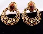 Vintage 1928 Rose filigree Hoops Earrings by shoptillyoudropnow on Etsy