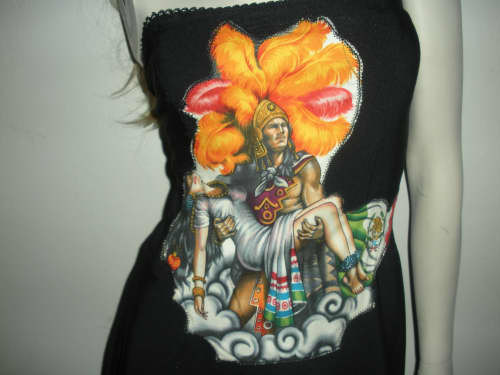 OOAK crinoline rockabilly psychobilly Day of the Dead Mexican Aztec Warrior anchor punk pinup glamour tattoo dress recycled