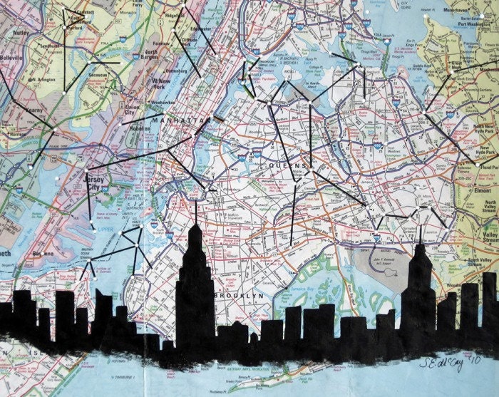 Mixed Media Original- Pick YOUR City/town/etc- Constellations Over Manhattan