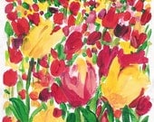 Tulips field Study Art Print of original acrylic on paper painting colorful , limited edition, bright colors, mothers day