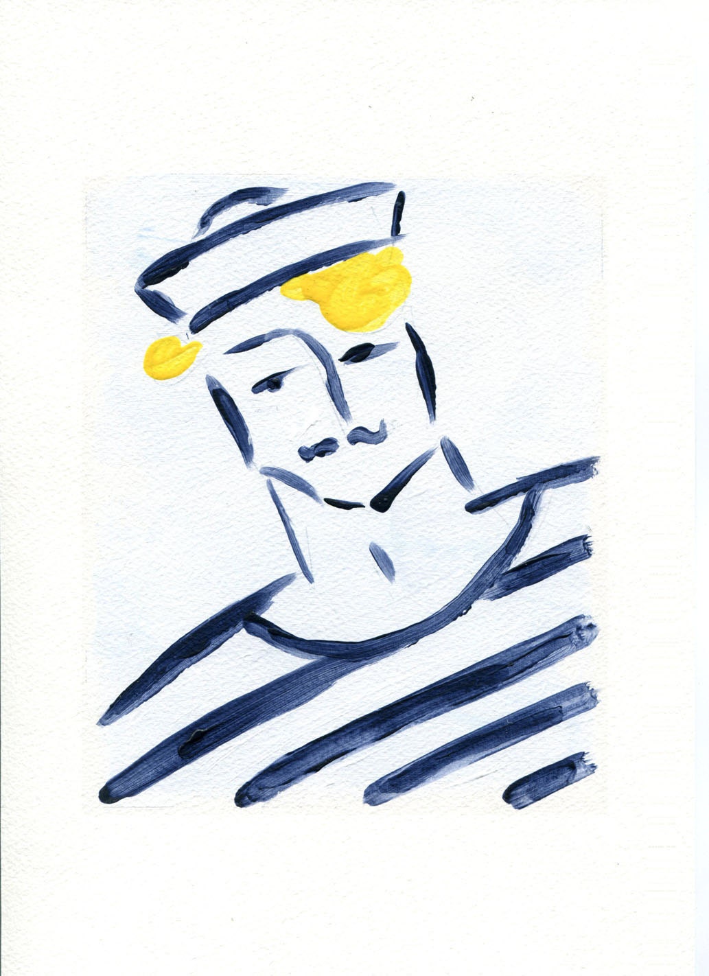 Sailor Boy, art Print of original Acrylic painting, retro, nautical,  Marine, Navy and Yellow, stripes, men, fathers day, Beach cabin decor