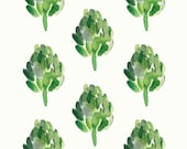 Artichokes  Art Print  limited edition, moss green, kitchen decor, cottage chic, print of watercolor painting,