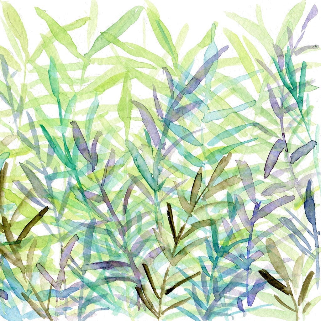 The fern forest Art Print of my original abstract watercolor painting size 16X11 woodland, wall decor,mint, green, modern art