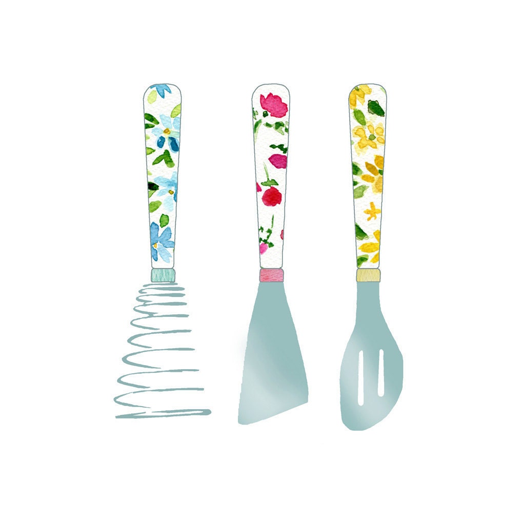 Kitchen Utensils Print ,Shabby chick ,Retro fun , kitchen wall decor, limited edition, gift for women, mothers day, hostess gift