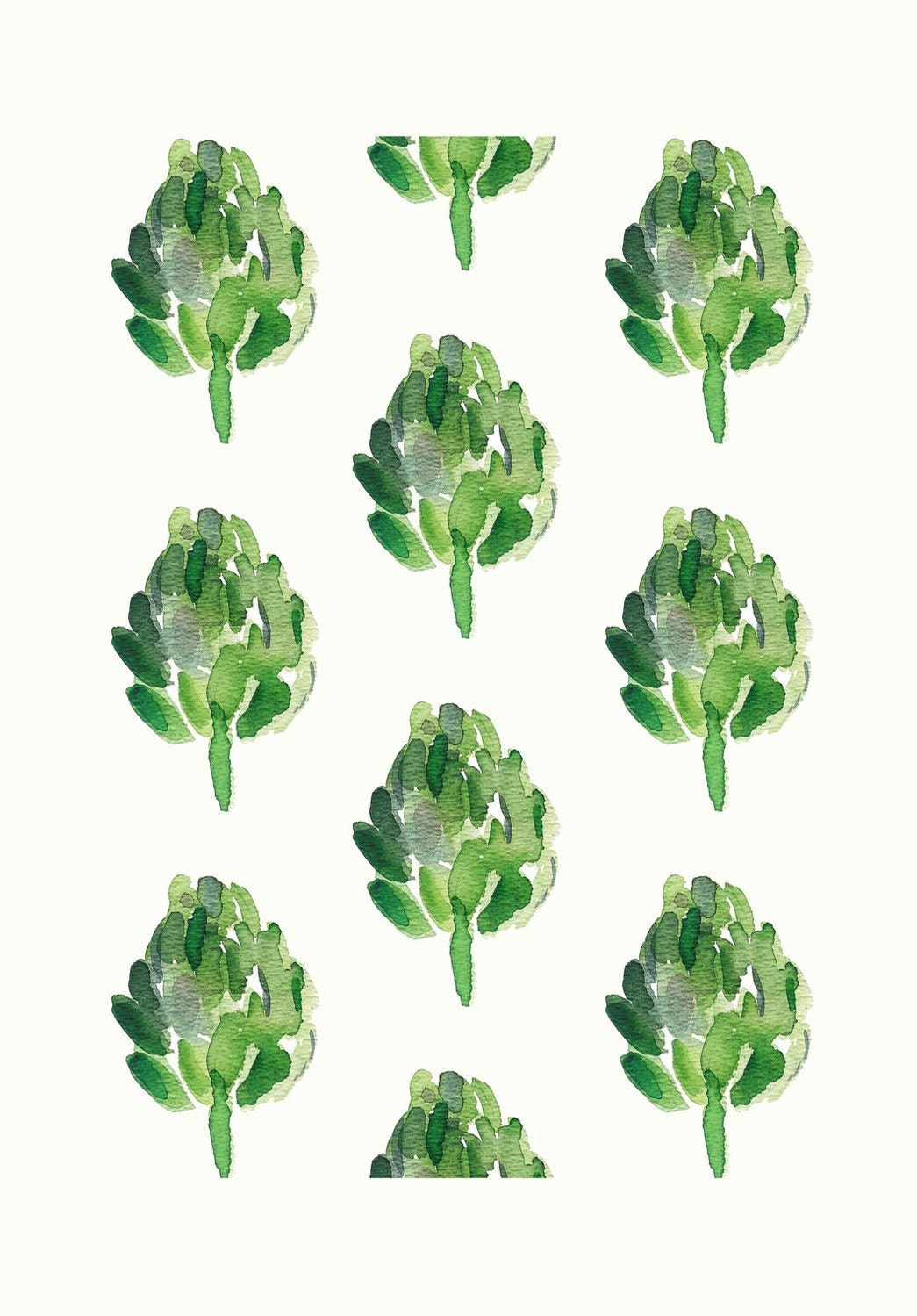 Artichokes  Art Print  limited edition, moss green, kitchen decor, cottage chic, print of watercolor painting,