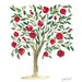 Pomegranate Tree folk art inspired Art Print of original watercolor painting in Garnet Red Pine Green,home deocr, weddings, new home gift