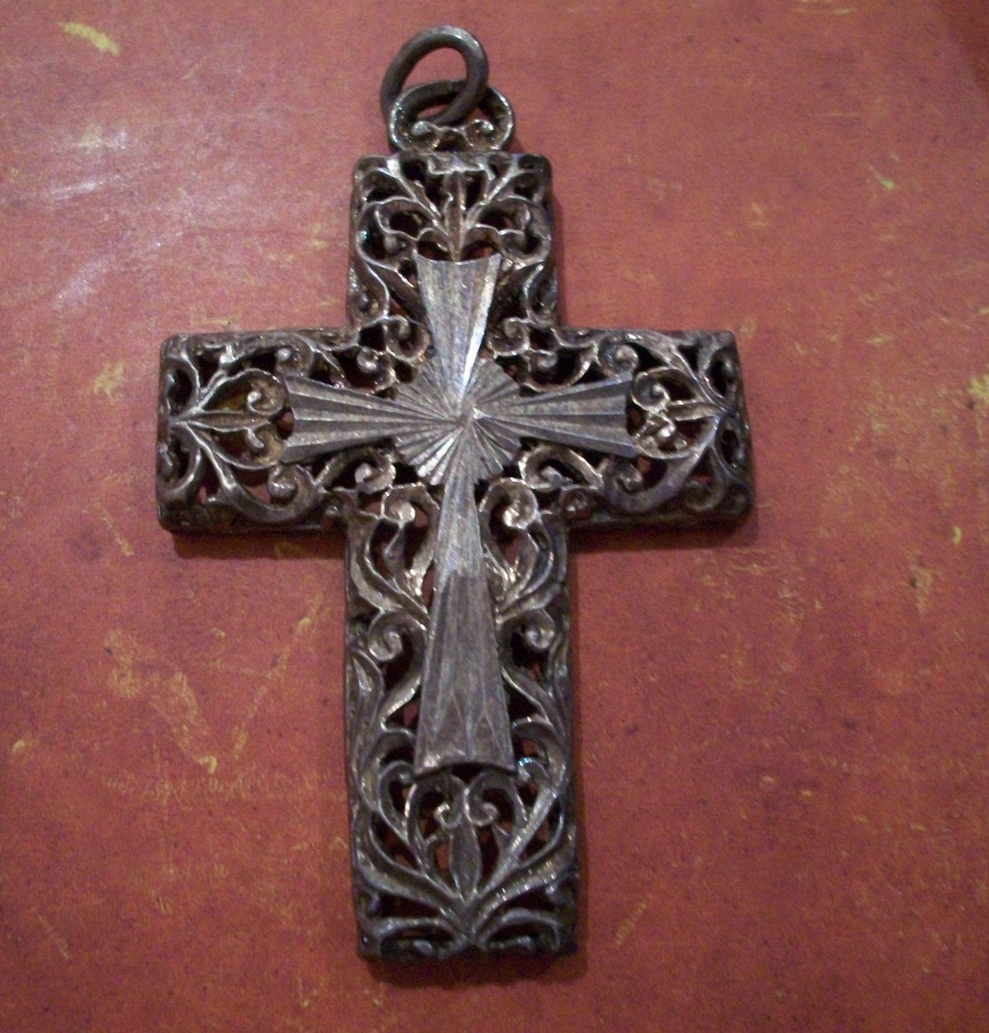 Antique And Beautiful Sterling Silver Filigree Cross Marked Sterling