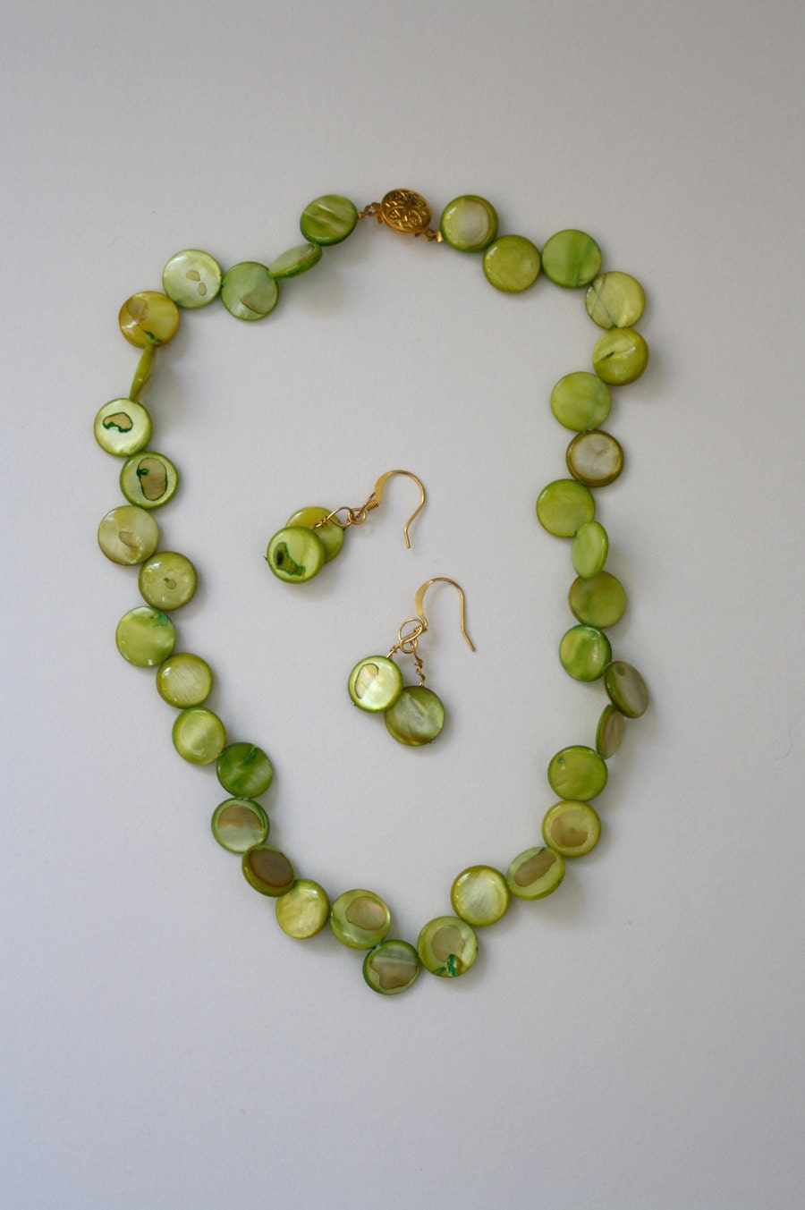 Apple of My Eye, Green Mother of Pearl Necklace Set with Matching Earrings, 15"
