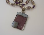 Soothing Amethyst, Silver and Art Glass Necklace, 22", Reiki Charged