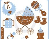 Its a Boy digital clip art bib, stroller, pram, bottle, feeding bottle, pacifier, booties, shoes, socks, baby Personal Commercial Use Il_170x135