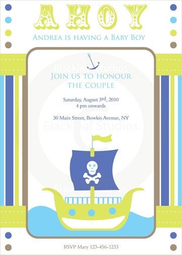 Pirates Birthday Party or Baby Shower Invitation DIY Printable 5x7 Card