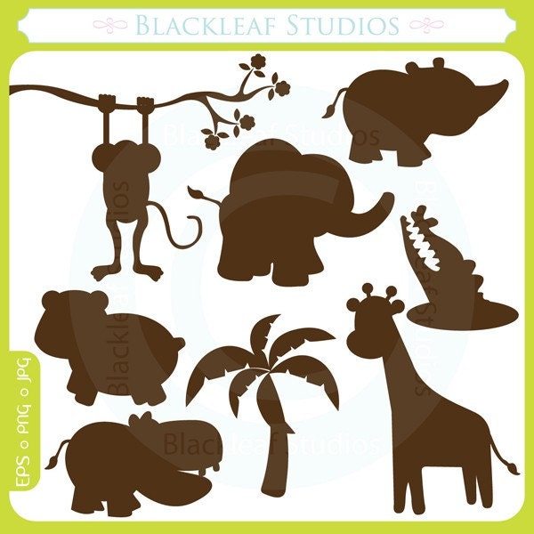 Baby Animals Silhouettes - cute animals, lion, giraffe, fox, tiger, baby, jungle, premade logo- Personal and Commercial Use Clip Art Il_170x135