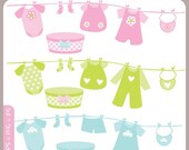 Baby Laundry Clip Art Instant Download - laundry, clothes pin, baby, baby shower, premade logo - Personal and Commercial Use Clipart Il_170x135