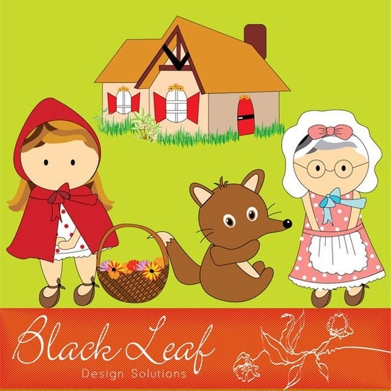 Red Riding Hood ORIGINAL digital clip art illustration set - wolf, house, grandma - Personal and Commercial Use Clip Art Il_570xn