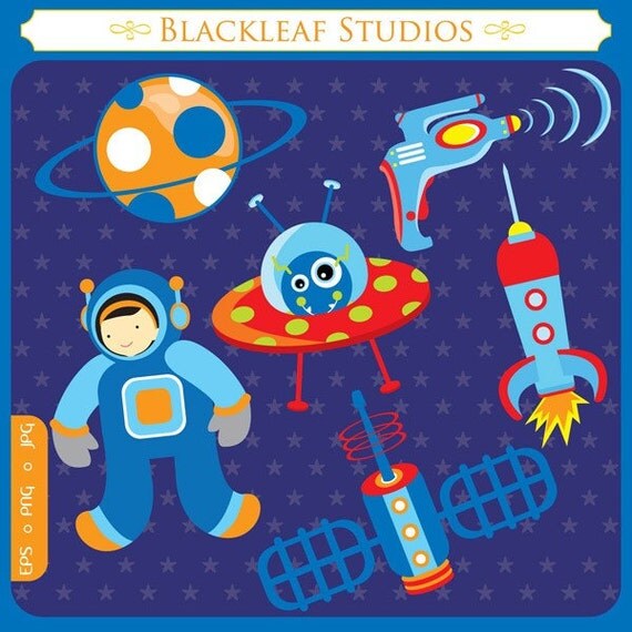 Out of Space Clip Art Instant Download - astronaut, science, planet, space ship, saturn, rocket, premade logo - Personal and Commercial Il_570xn