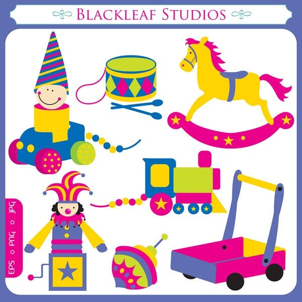 Baby Vintage Toys - vintage baby toys, wooden toys, rocking horse, jack in the box, top, drums, train, clown - Personal and Commercial Use Il_570xn