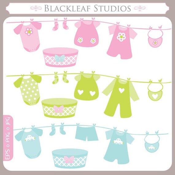 Baby Laundry Clip Art Instant Download - laundry, clothes pin, baby, baby shower, premade logo - Personal and Commercial Use Clipart Il_570xn
