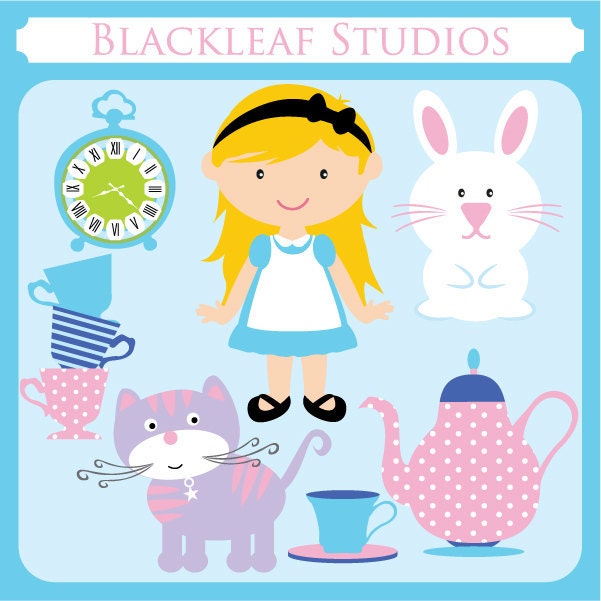 Alice in Wonderland - alice, rabbit, mad hatter, burrow tea set, tea party, tea pot, cups - Personal and Commercial Use Il_570xn