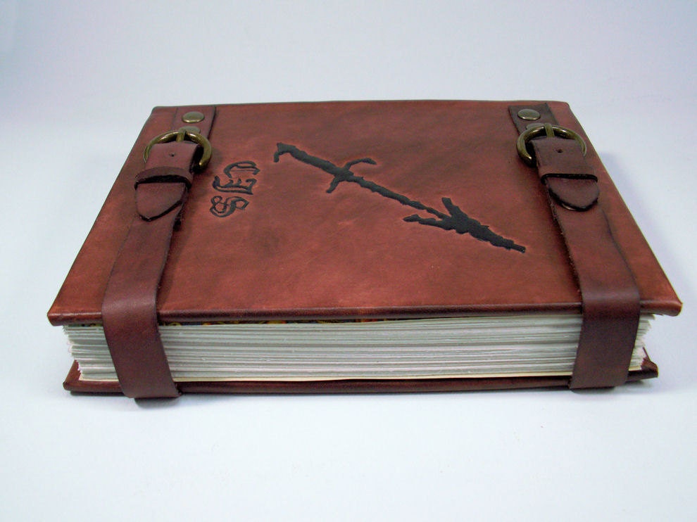 Leather Wicca Journal, Medium Size Custom Leather Journal with Straps and Buckles
