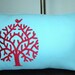 Pillow Cover Bird in Tree Aqua and Red Cushion Modern Accent Pillow Decorative Pillow Linen Bedding Furniture Nursery Children Decor