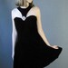 80s Vintage Black Velvet Full Skirt Mini Dress 50s Style Party Medium