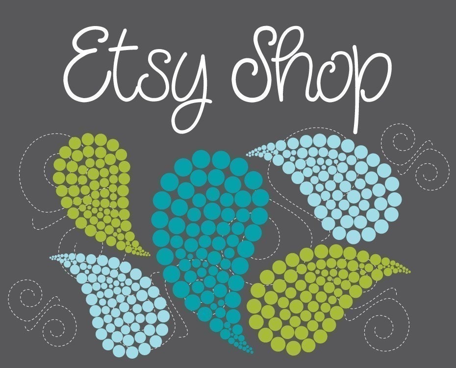 Premade Etsy Shop Set Banner Avatar Set - Etsy Premade Design Package - Blues Paisley Bubble Design