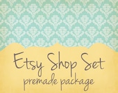Premade Etsy Shop Banner Avatar Set - Etsy Premade Design Package - Blue and Yellow Vintage Damask Design