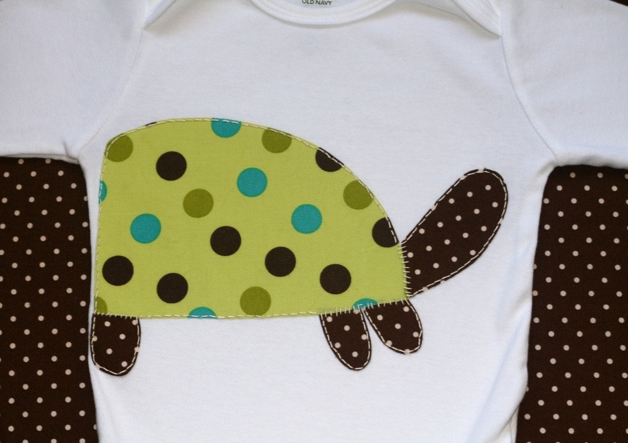 Cute Turtle in Modern Patterns of Green and Brown Polka Dots Infant Bodysuit