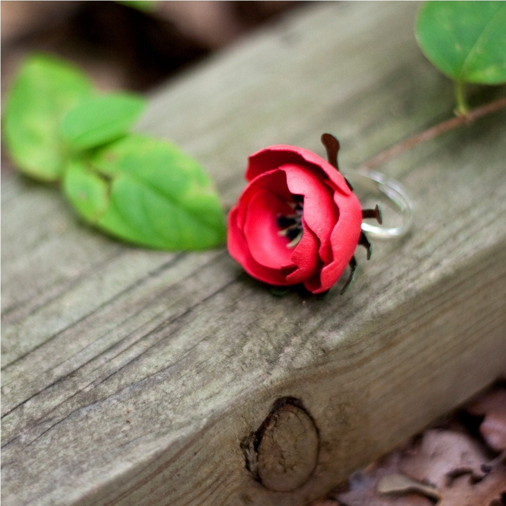 paper poppy ring in your choice of color - paper flowers for everyday or special event
