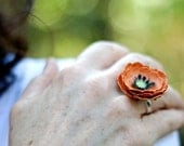 orange paper poppy ring - paper flower accessories for everyday or special event