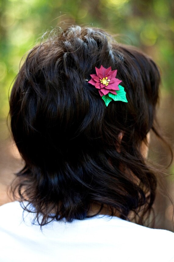 poinsettia hair pin - paper flower accessories for everyday or special event
