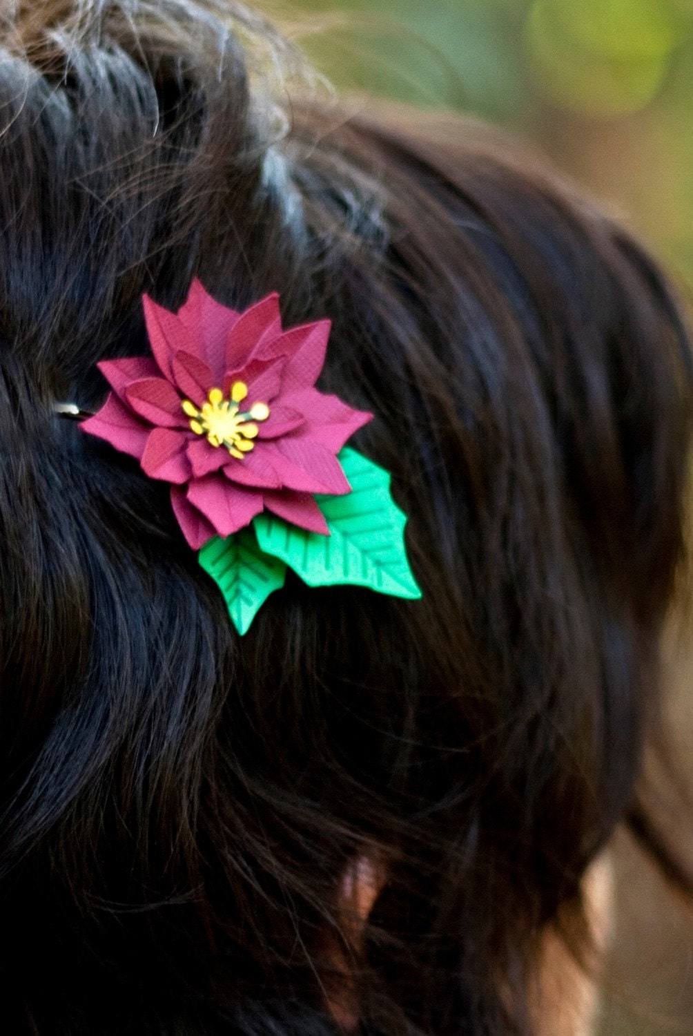 set of 3 poinsettia hair pins - paper flower accessories for everyday or special event