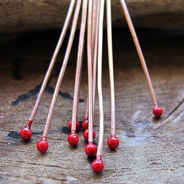 22g Enamel Bloody RED Copper Head pins Head-Copper wire Head Pins Set. Handmade Jewelry Findings