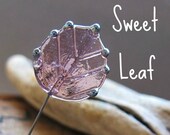 Purple Glass Headpin Pendant Leaf w/t Metallic dots, Handmade Lampwork Beads by Nadin Art Design
