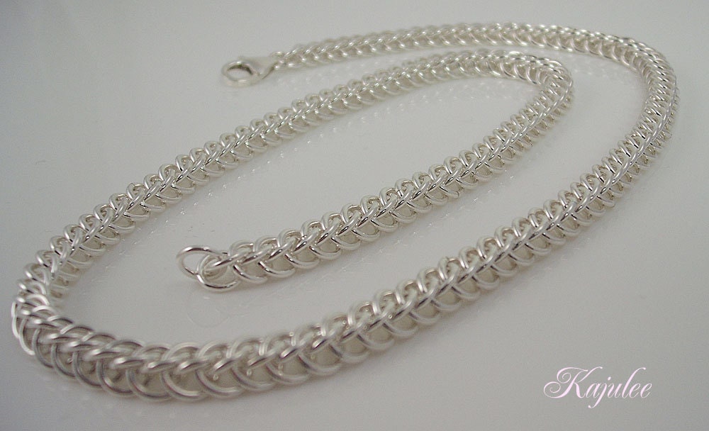 Sterling silver chainmaille necklace,  half-persian weave,  handmade silver necklace