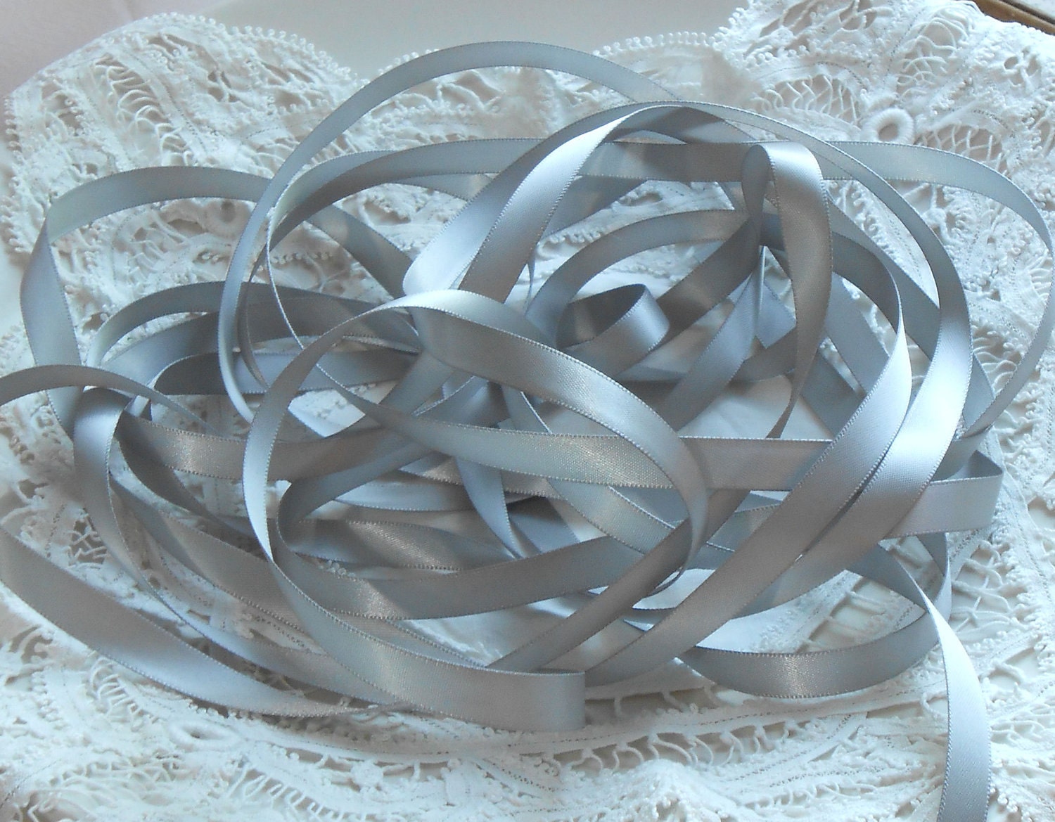 5 Yards Silver Grey (Gray) Double Faced Satin Ribbon 3/8 inch wide - Quality trim embellishment for scrapbooks, cards, sewing, accessories